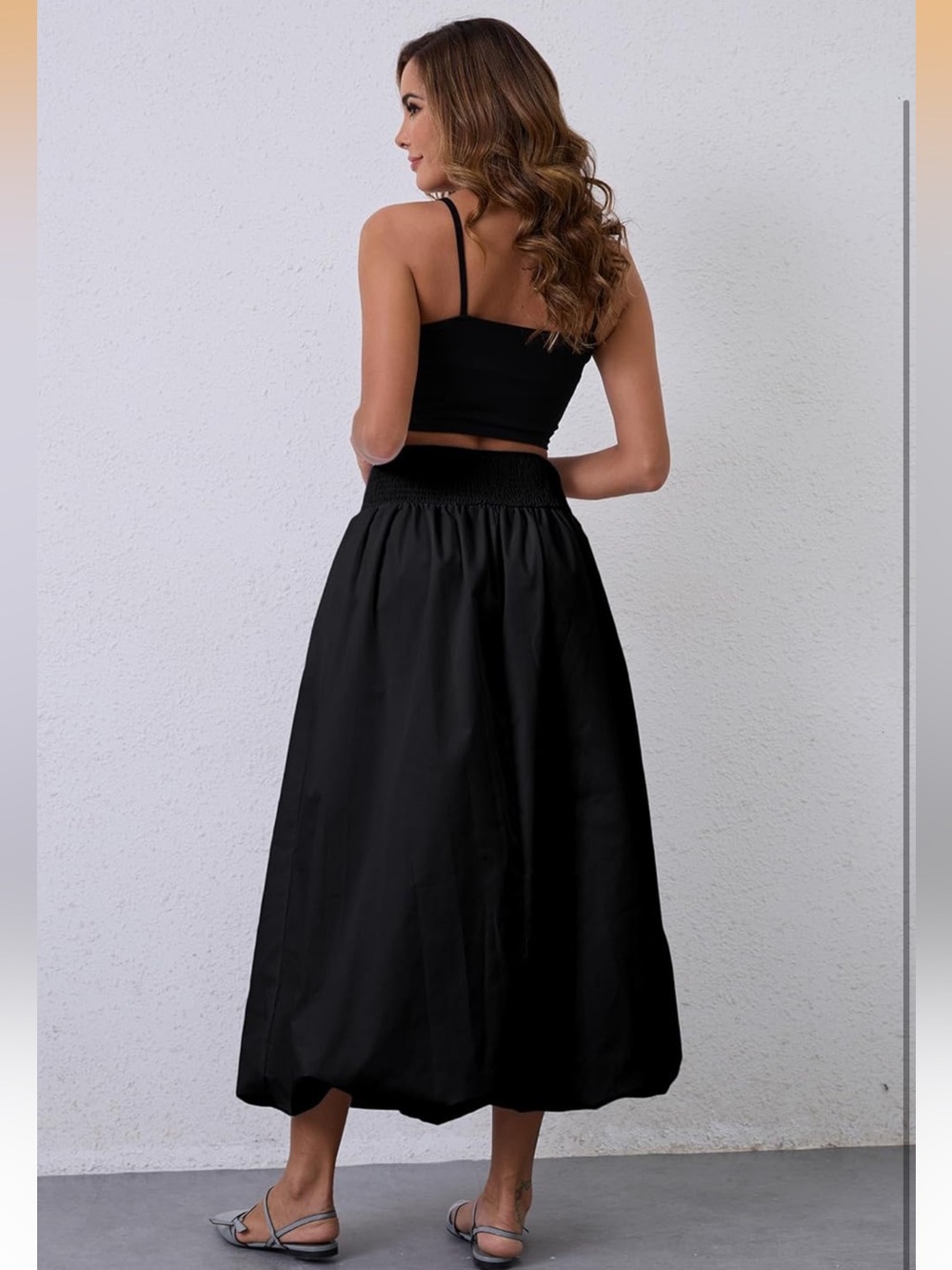 NWOT Women's Black High Wide Waist Bubble Maxi Skirt with Pockets Size Small - Picture 6 of 12